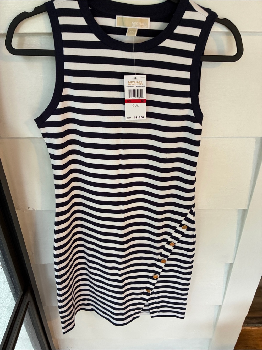 Michael Kors Navy and White Striped Sleeveless Dress